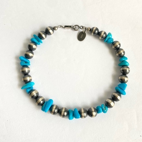 Turquoise Nugget Bracelet Sterling Silver Desert Pearl Sleeping Beauty Stone 7.5 - Picture 2 of 10